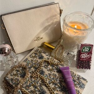 Coach Cream Crossbody Bag with Gold Chain